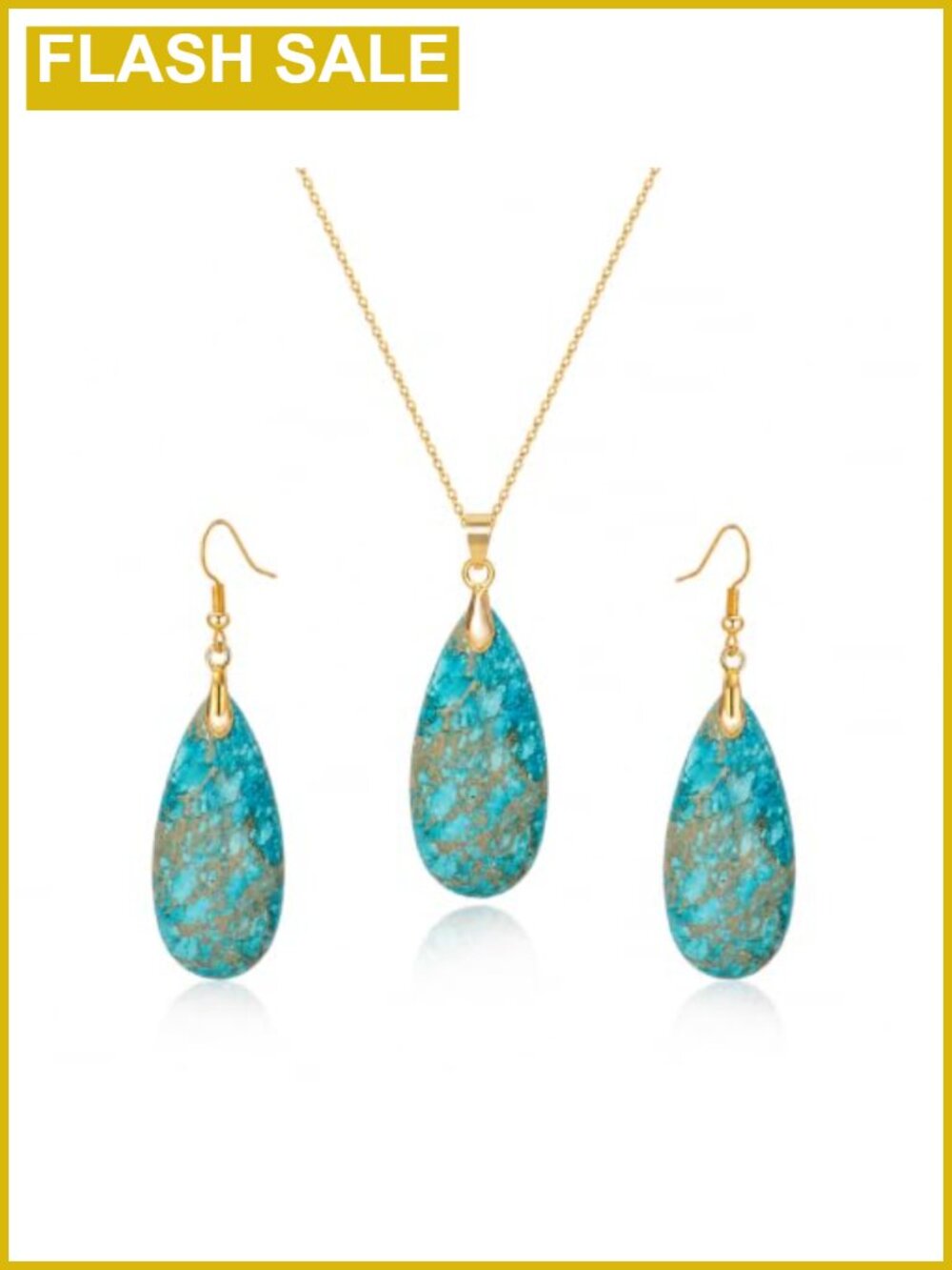 Emperor Stone Pendant Necklace Crystal Drop Earrings Set Boho Jewelry